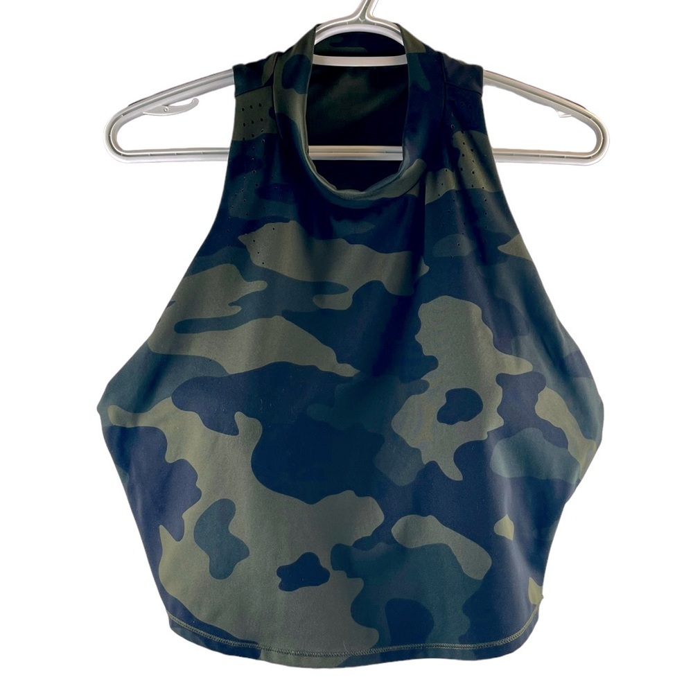 All in Motion, fitness tank, built in bra, crop, sleeveless, camo, workout top